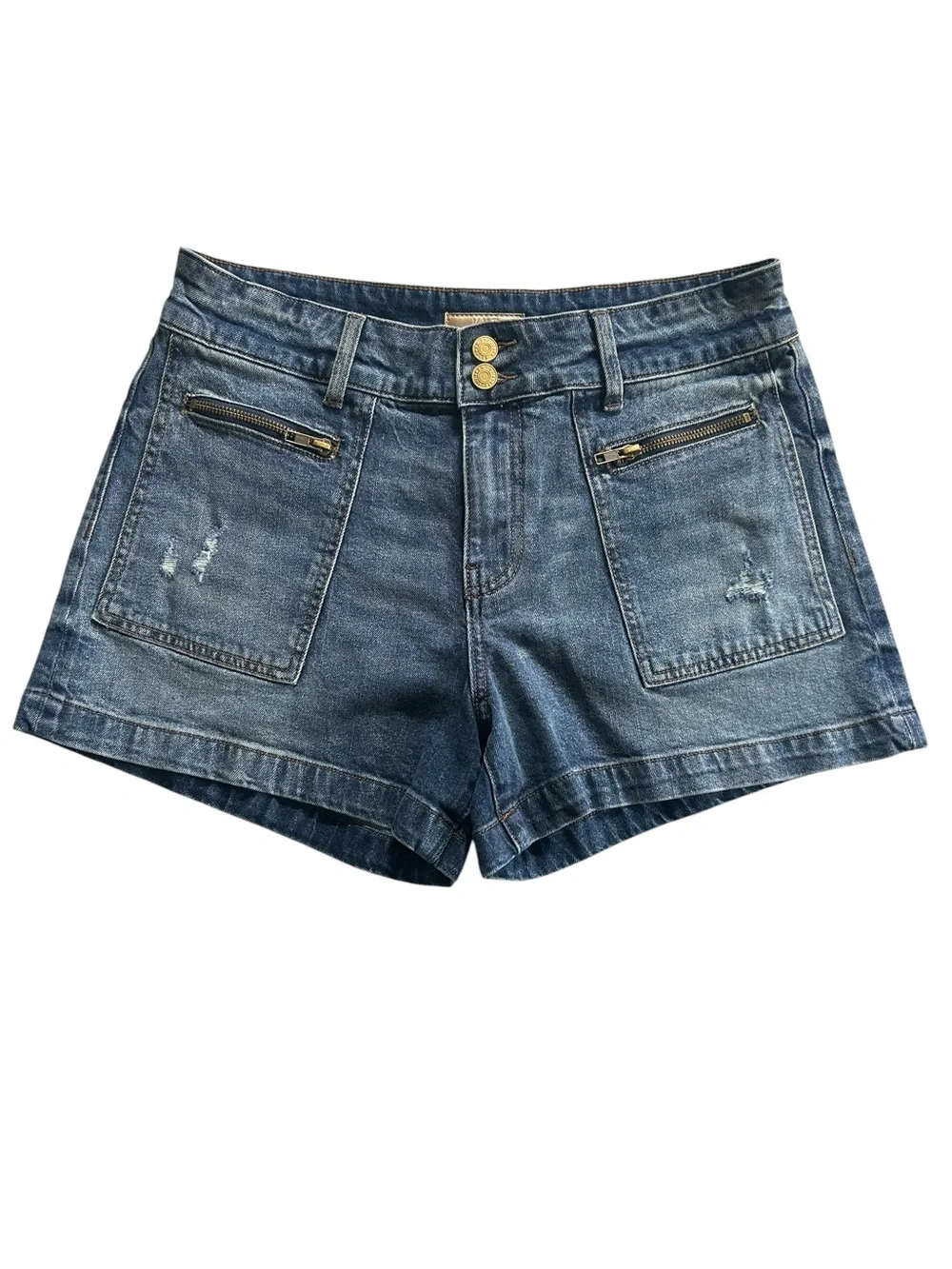 Kut From The Kloth Jane High Rise Long Short Zipper Patch Pockets Size 8 Sailor